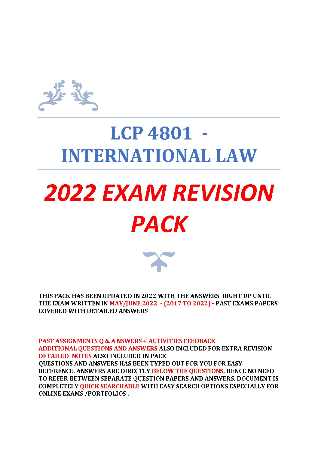 LCP4801 - INTERNATIONAL LAW - "2022" - LATEST DETAILED EXAM PACK RIGHT ...