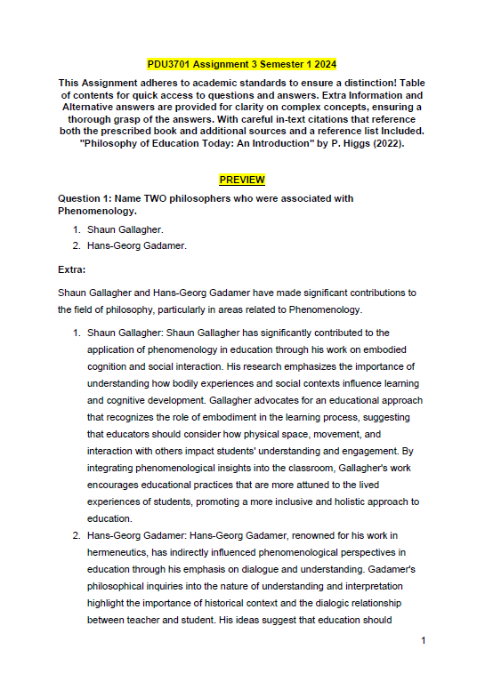 PDU3701 (Philosophy of Education) Assignment 3 Semester 1 2024 (Solutions) | Extra Information and Alternative answers, Referencing and Reference List Included! - Image 2
