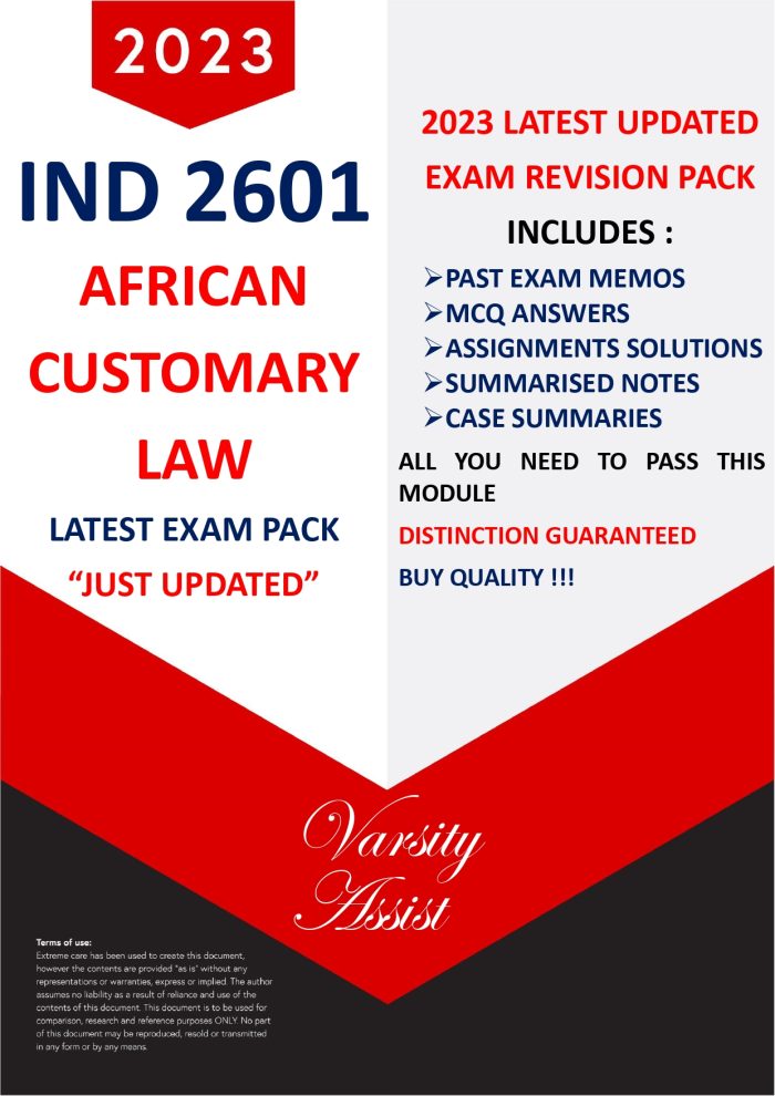 IND2601-"2023" Exam Pack (This is the latest exam pack)⭐⭐⭐⭐⭐Past Memos/Assignments/ Notes /Cases + MCQ( Buy Quality !!) Searchable doc💯