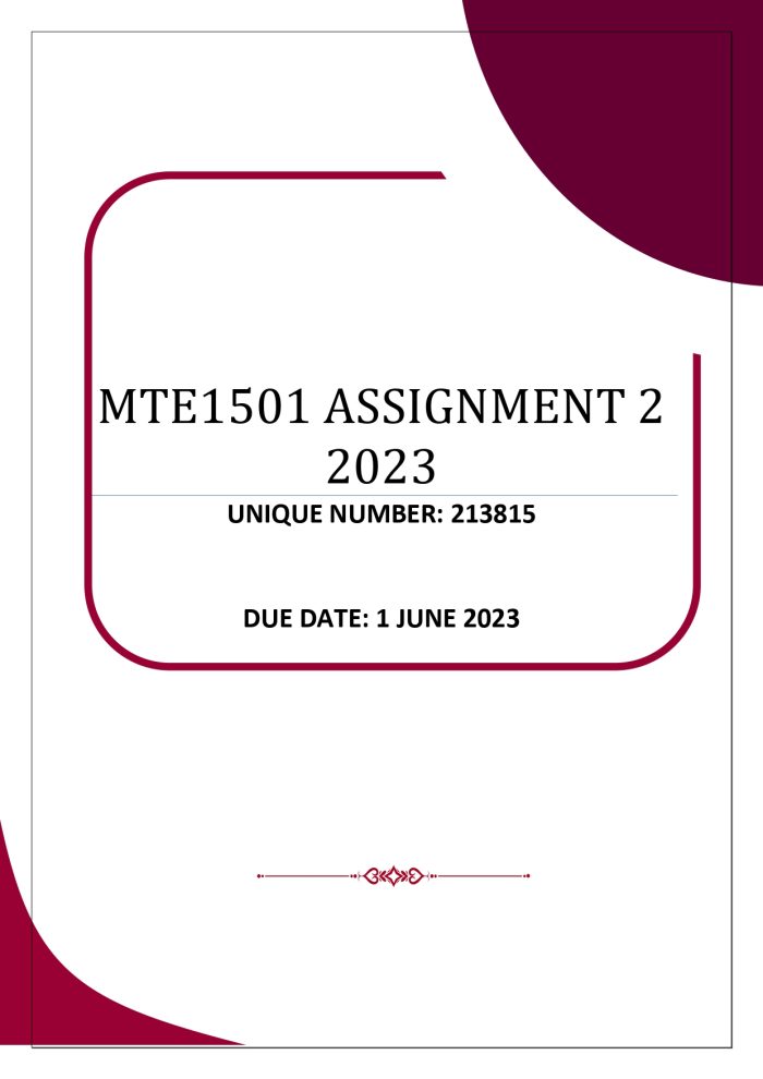 mte1501 assignment 5 questions and answers