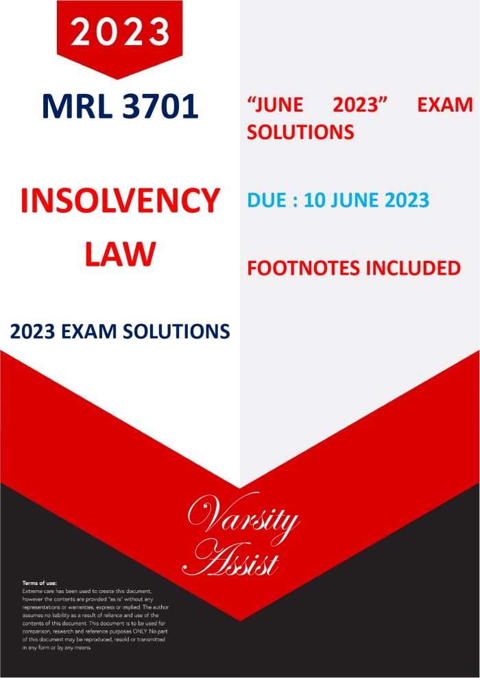Mrl3701-(Insolvency Law) "10 June 2023" Exam Solutions⭐⭐⭐⭐⭐ Footnotes included💯