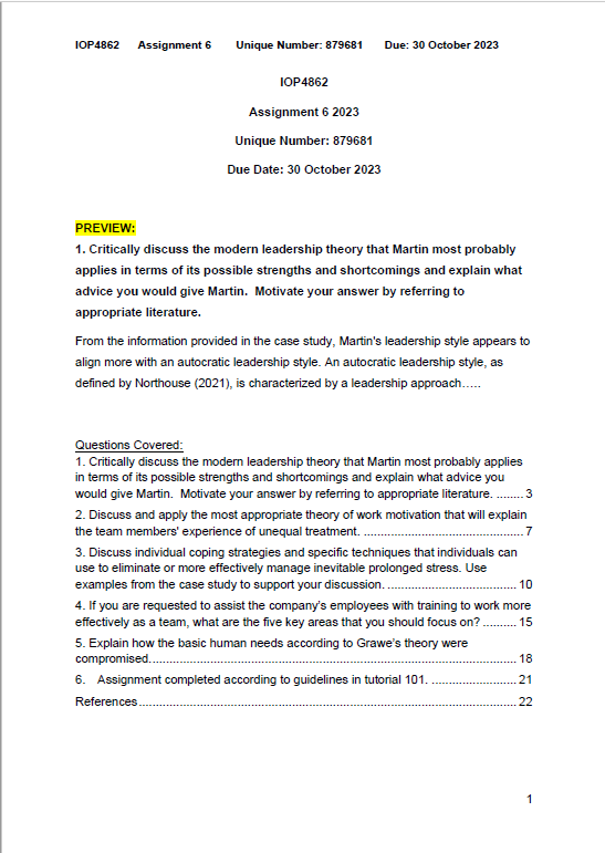 IOP4862 Assignment 6 (879681) 30th October 2023 | Researched, Accurate Answers with Referencing and Reference List! ACE This Assignment! - Image 2