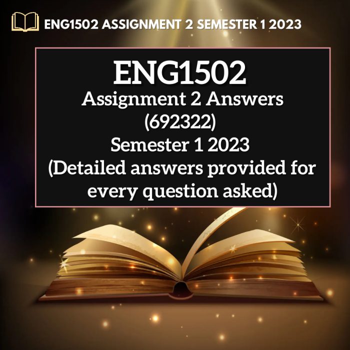 ENG1502 Assignment 2 Answers (692322) Semester 1 2023 (Detailed answers provided for every question asked)  To be used as a guideline