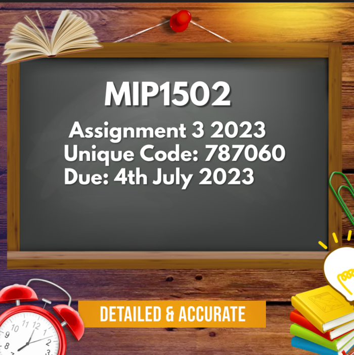 MIP1502 Assignment 3 2023 (787060) Due 4 July 2023 - Detailed and accurate answers 💯⭐⭐⭐⭐⭐