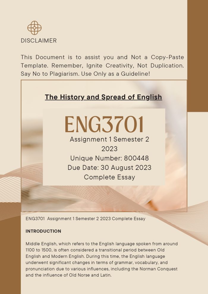 ENG3701 Assignment 1 Semester 2 2023 Unique Number: 800448 Due Date: 30 August 2023 (Includes Introduction, main points, conclusion and references)