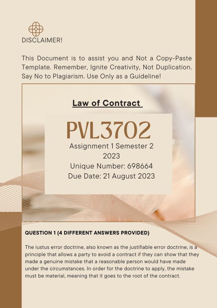 PVL3702 Assignment 1 Semester 2 2023 Unique Number: 698664 Due Date: 21 August 2023 (Complete Answers)