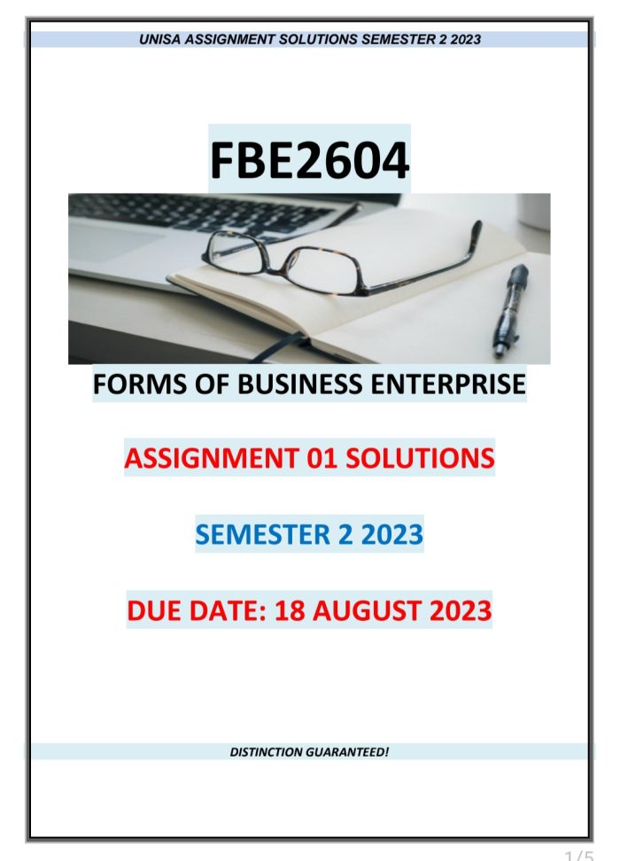 FBE2604 ASSIGNMENT 01 MEMO SEMESTER 2 2023