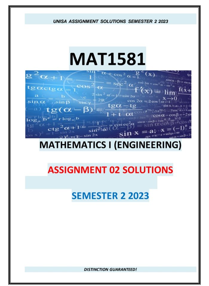 MAT1581 ASSIGNMENT 02 MEMO SEMESTER 2 2023