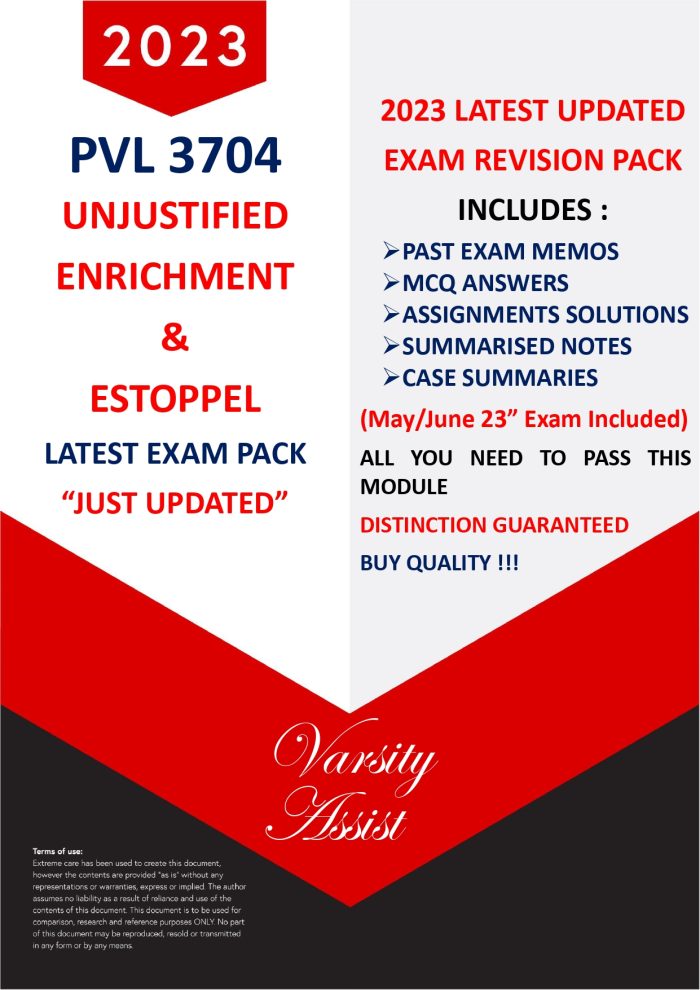 PVL3704 – 2023 LATEST EXAM PACK💯 MEMOS (UP UNTIL MAY/JUNE 2023 EXAM) + PAST ASSIGNMENTS MCQ REVISION - NOTES + CASES + ADDITIONAL Q & A (BUY QUALITY)⭐⭐⭐⭐⭐