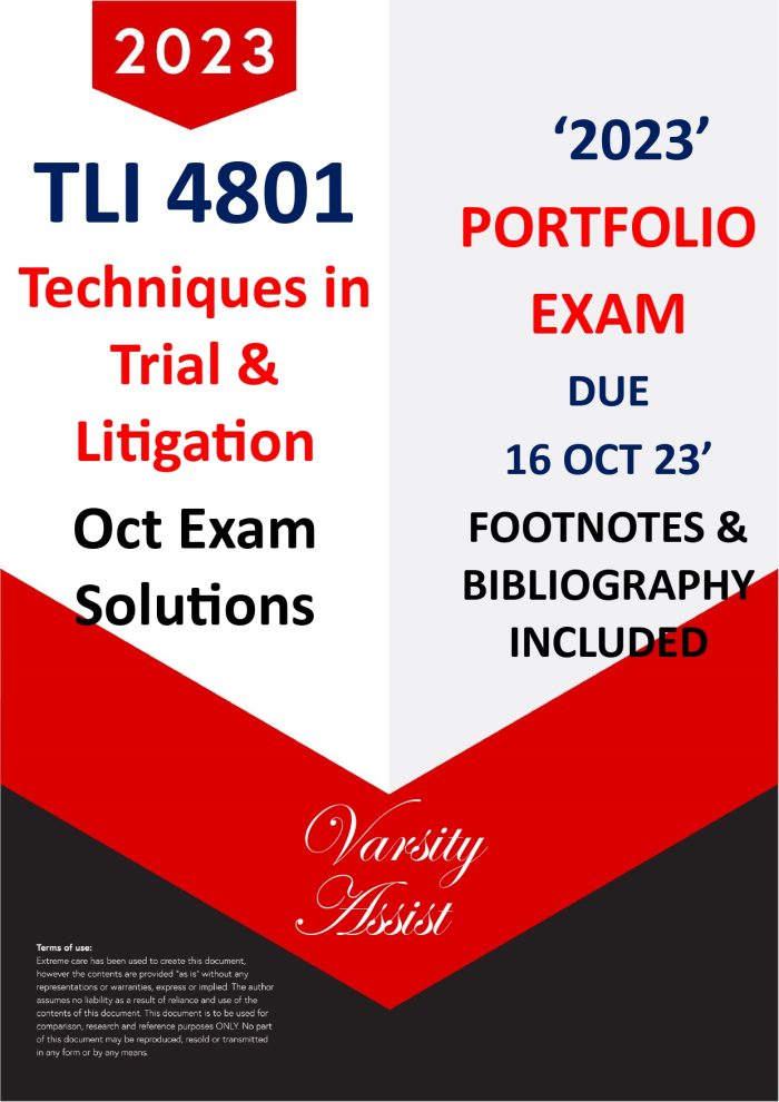 TLI4801 - OCT EXAM PORTFOLIO SOLUTIONS 💯 DUE 16 OCT 2023 WITH FOOTNOTES & BIBLIOGRAPHY⭐⭐⭐⭐⭐DISTINCTION GUARANTEED