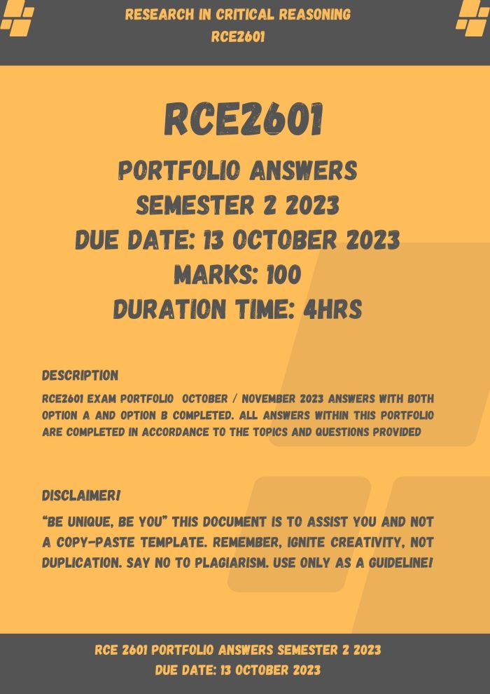 RCE2601 PORTFOLIO Semester 2 2023 EXAM PORTFOLIO - DUE DATE 13 OCTOBER 2023 ||Duration: 4hrs . 100 Marks || 🌟🌟🌟🌟🌟