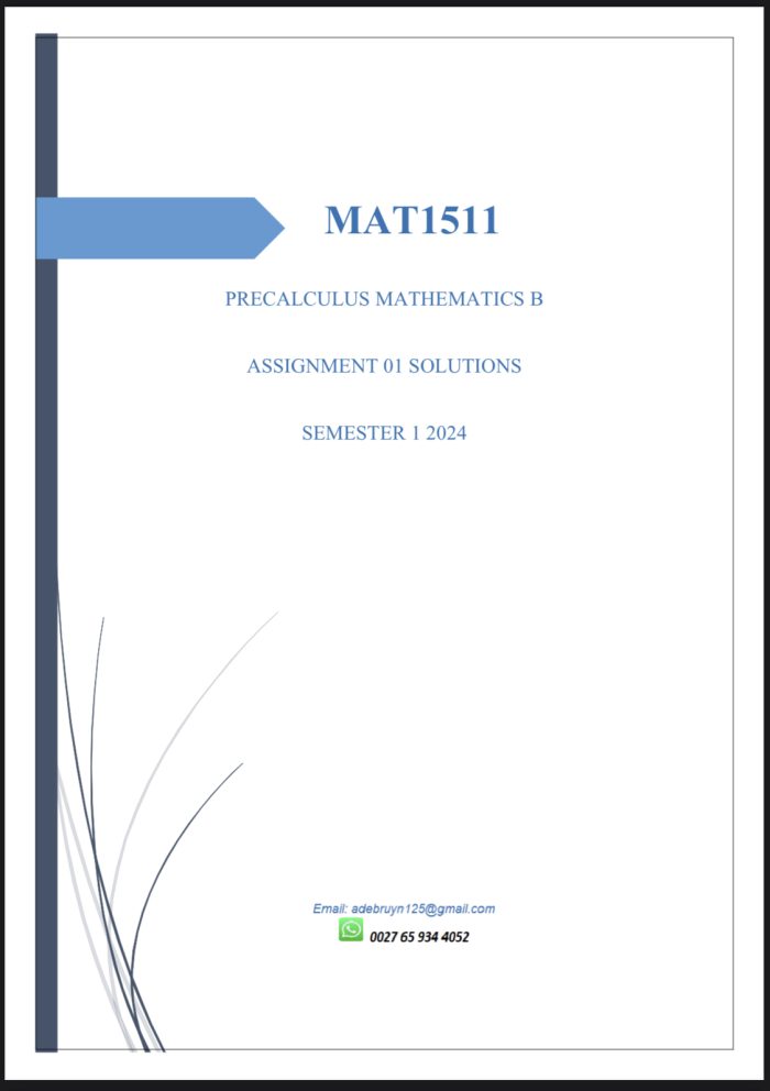 MAT1511 ASSIGNMENT 01 SOLUTIONS,SEMESTER 1 ,2024