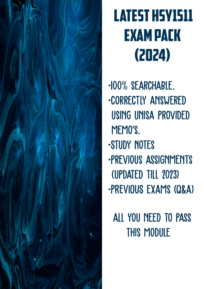 HSY1511 Latest Exam Pack 2024