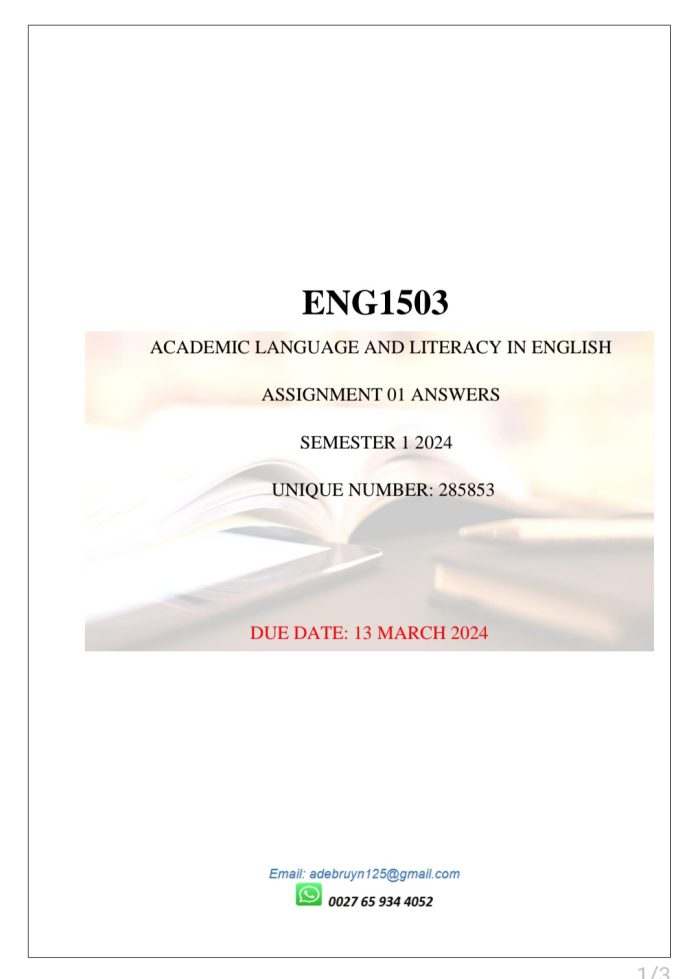 ENG1503 ASSIGNMENT 01 MEMO SEMESTER 1 2024