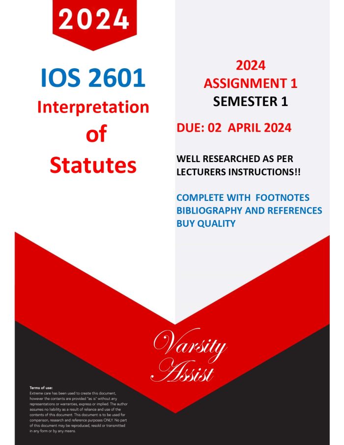 IOS2601 "2024" Assignment 1-Due March 2024- Semester 1 2024⭐⭐⭐⭐⭐ Well researched with with footnotes and bibliography that follow all guidelines💯