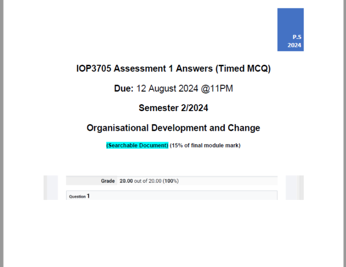 IOP3705 Assessment 1- Complete Quiz Answers (Due 12 August 2024)