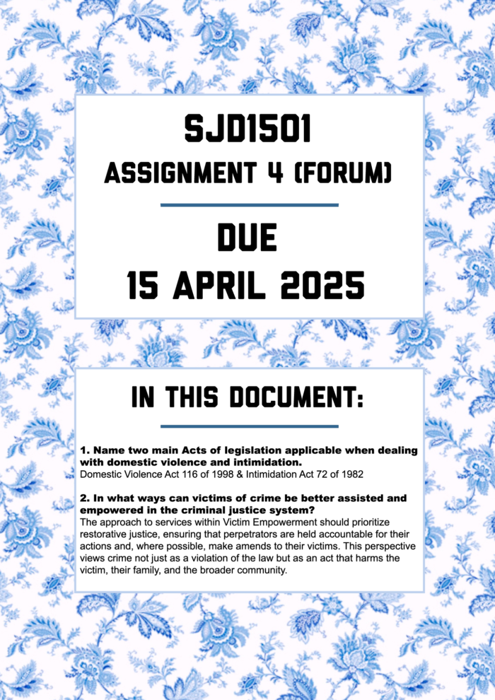 SJD1501 ASSIGNMENT 4 (FORUM) 2025 – FULLY ANSWERED