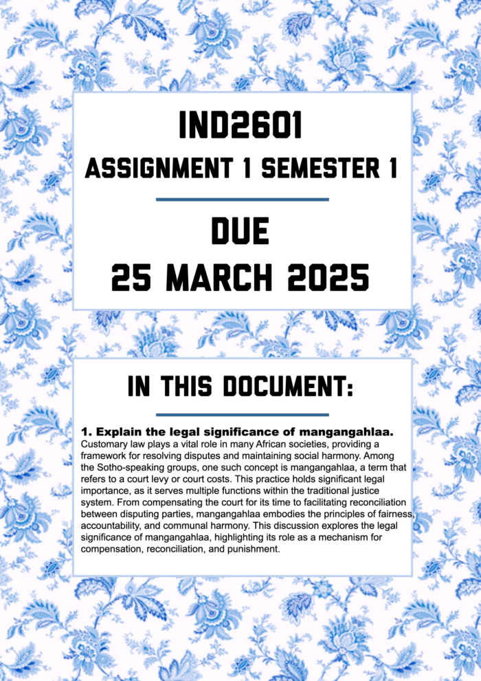 IND2601 ASSIGNMENT 1 IND2601 ASSIGNMENT 1