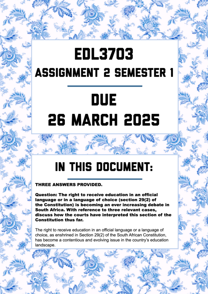 EDL3703 ASSIGNMENT 2 SEMESTER 1 2025 - FULLY ANSWERED