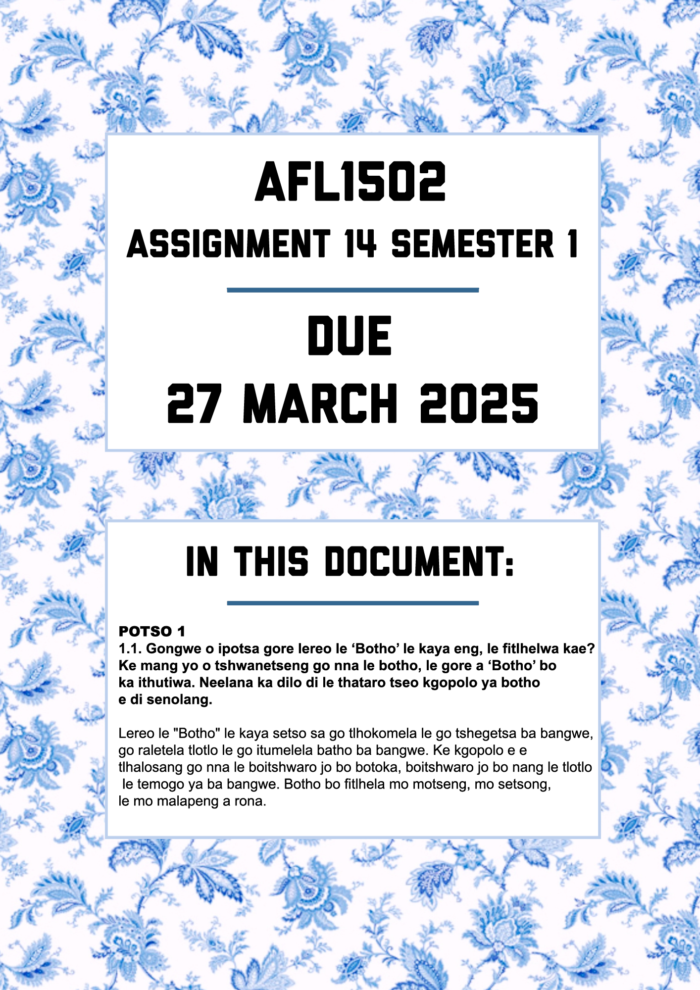 AFL1502 ASSIGNMENT 14 (SETSWANA) SEMESTER 1 2025 - FULLY ANSWERED