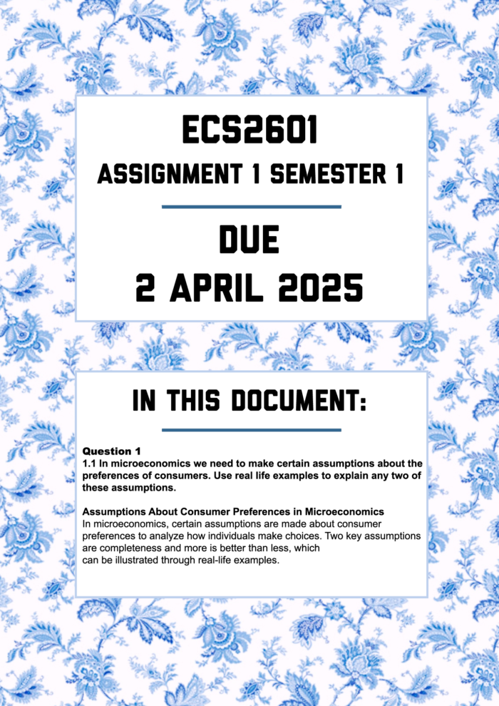 ECS2601 ASSIGNMENT 1 SEMESTER 1 2025 - FULLY ANSWERED