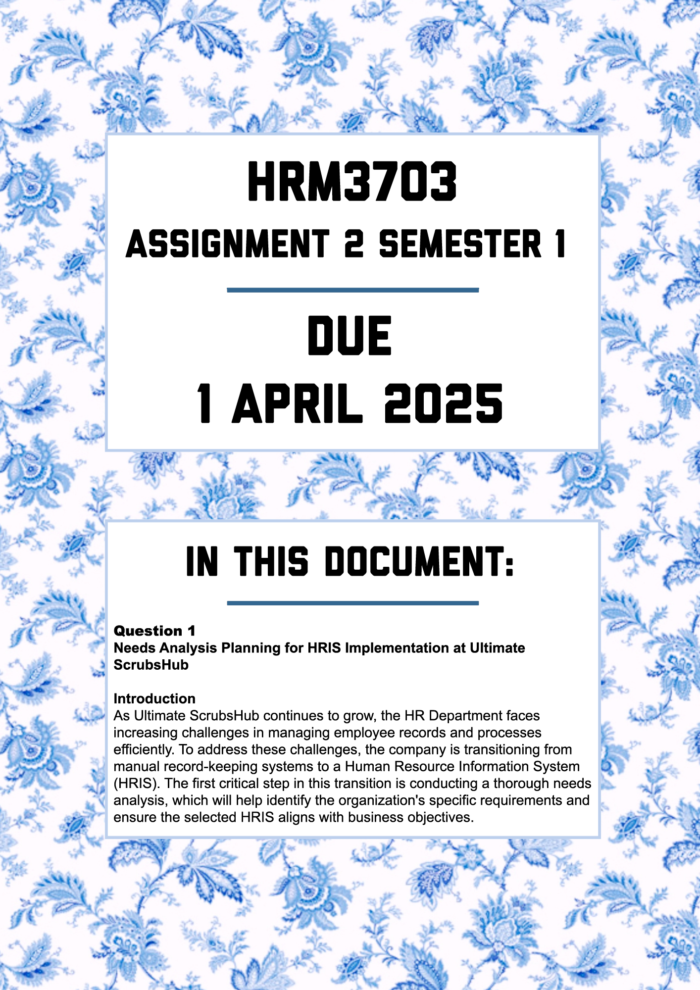 HRM3703 ASSIGNMENT 2 SEMESTER 1 2025 - FULLY ANSWERED