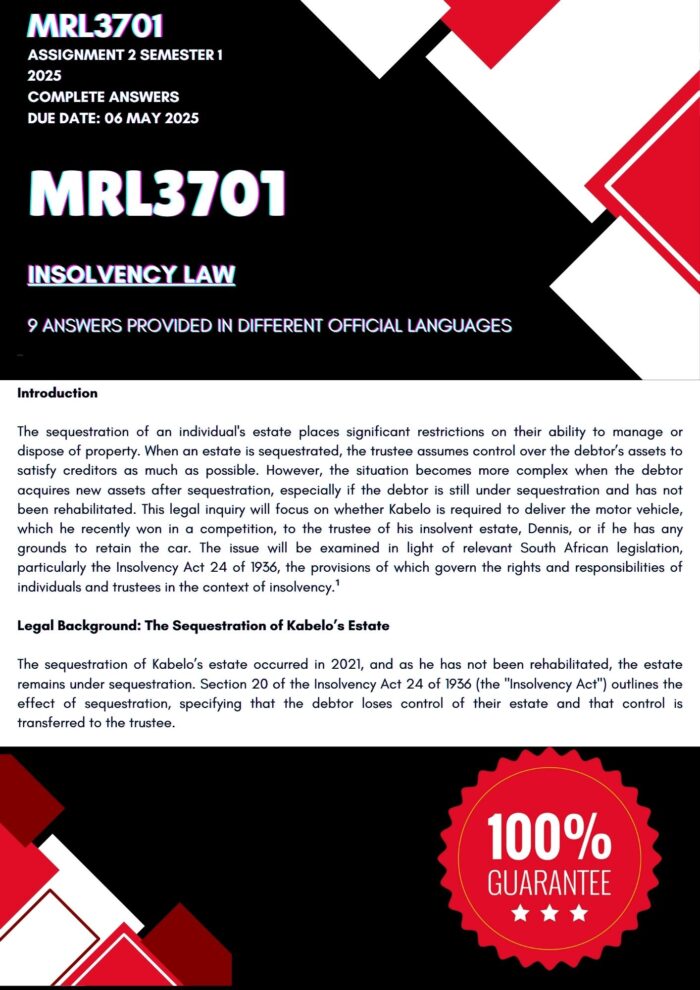 MRL3701 ASSIGNMENT 2 SEMESTER 1 2025 COMPLETE ANSWERS (DUE DATE: 06 MAY 2025) {Answers Provided in multiple official languages}}
