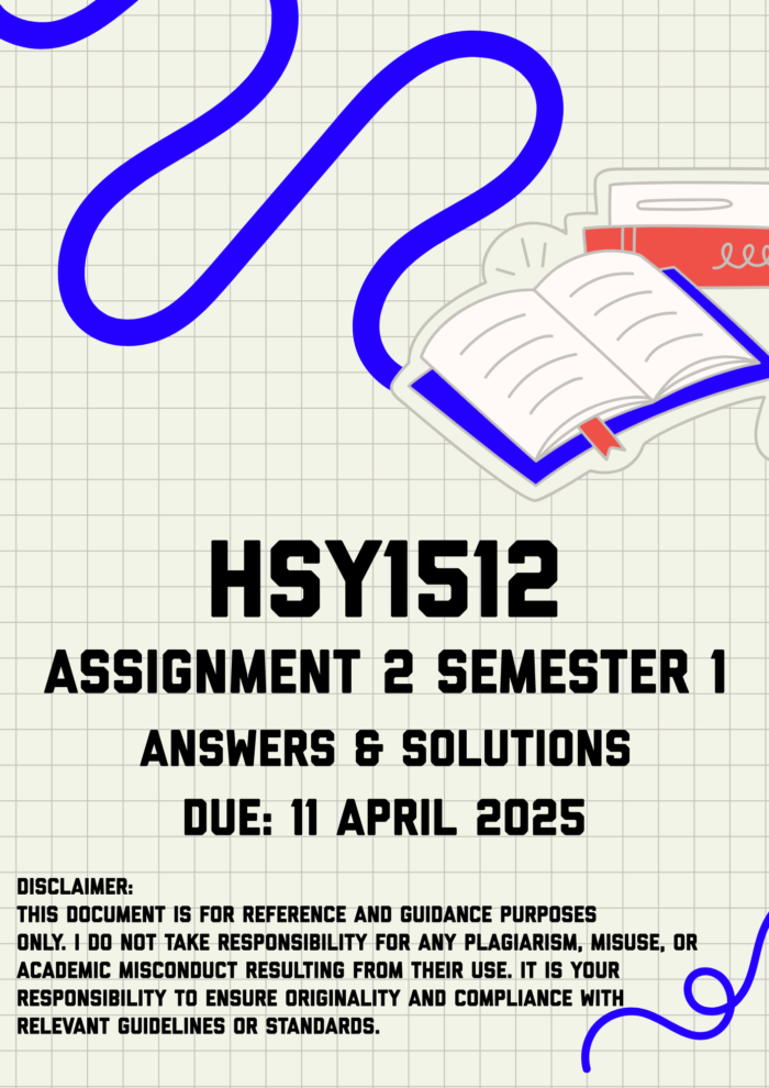 HSY1512 Assignment 2 Semester 1 Memo | Due 11 April 2025