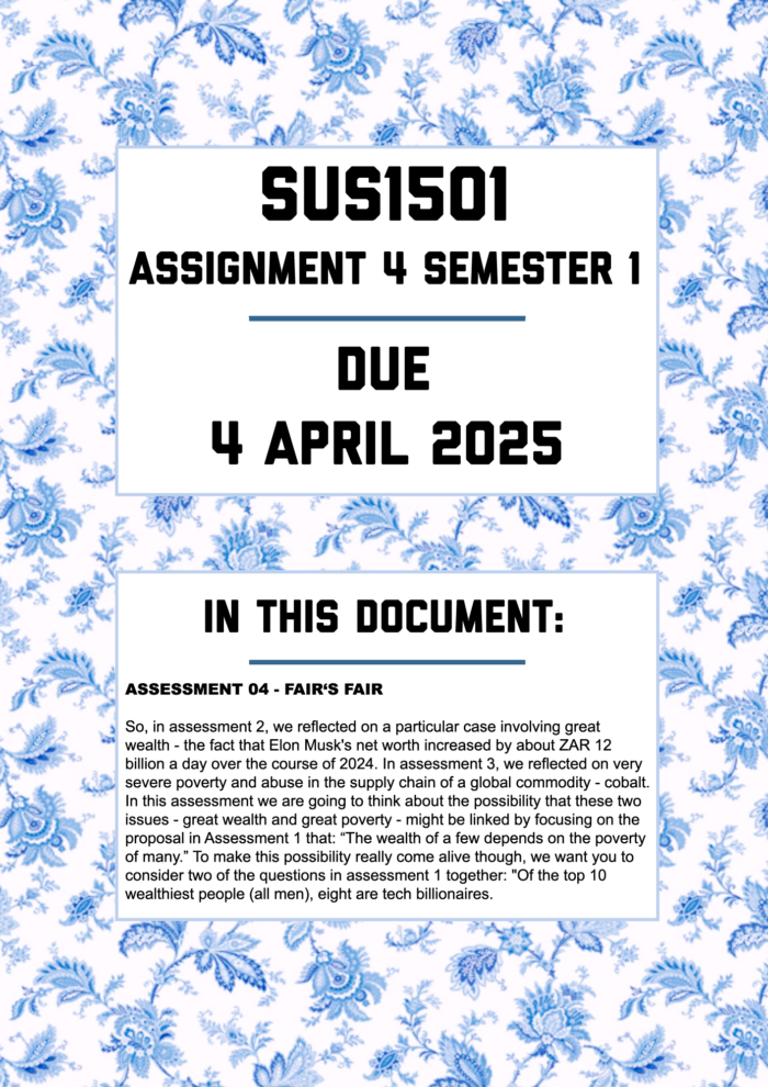 SUS1501 ASSIGNMENT 4 SEMESTER 1 2025 - FULLY ANSWERED