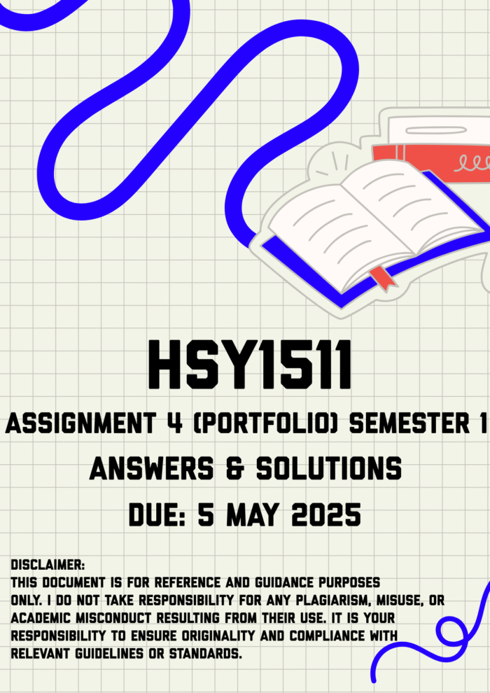 HSY1511 Assignment 4 (Portfolio) Semester 1 Memo | Due 5 May 2025