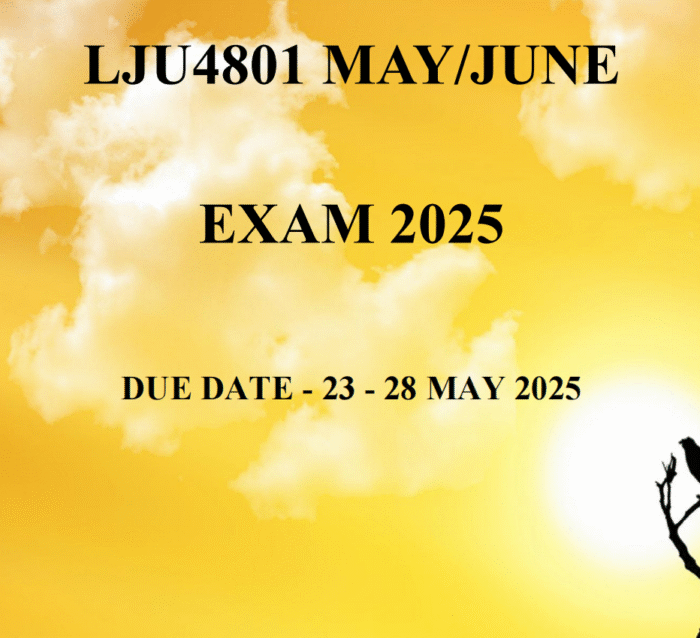 LJU4801 May/June 2025 Exam questions, answers and reference Pack (DUE 23 – 28 MAY 2025)