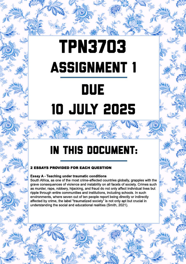 TPN3703 ASSIGNMENT 1 - 2 ESSAYS PROVIDED (DUE 10 JULY 2025)