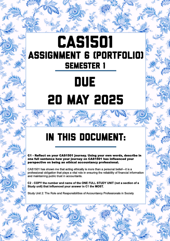 CAS1501 ASSIGNMENT 6 (PORTFOLIO) SEMESTER 1 2025 - FULLY ANSWERED (DUE 20 MAY 2025)