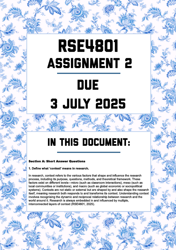 RSE4801 ASSIGNMENT 2 2025 - FULLY ANSWERED (DUE 3 JULY 2025)