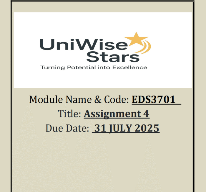 EDS3701 Assignment 4 - FULL ANSWERS & REFERENCES (31 JULY 2025)