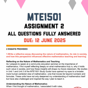 MTE1501 ASSIGNMENT 2 2025 - FULLY ANSWERED (DUE 12 JUNE 2025)
