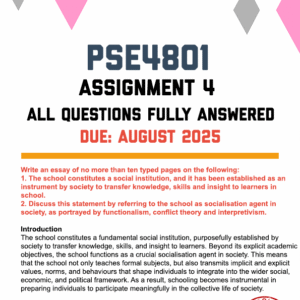 PSE4801 ASSIGNMENT 4 2025 - FULLY ANSWERED (DUE AUGUST 2025)