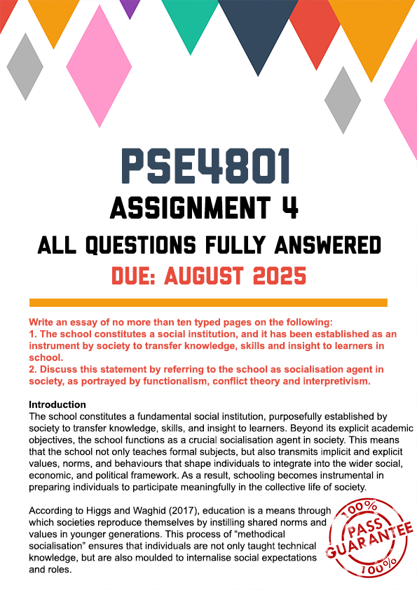 PSE4801 ASSIGNMENT 4 2025 - FULLY ANSWERED (DUE AUGUST 2025)