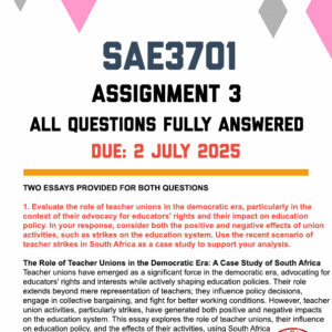 SAE3701 ASSIGNMENT 3 2025 - 2 ESSAYS PROVIDED (DUE 2 JULY 2025)