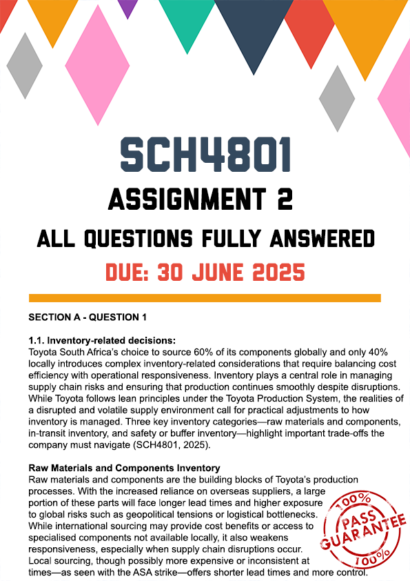 SCH4801 ASSIGNMENT 2 2025 - FULLY ANSWERED (DUE 30 JUNE 2025)