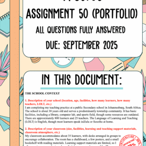 TPS3706 Assignment 50 (Portfolio) Memo | Due September 2025