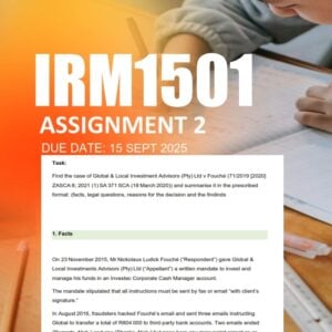 IRM1501 Assignment 2 2025 - Due 15 September 2025