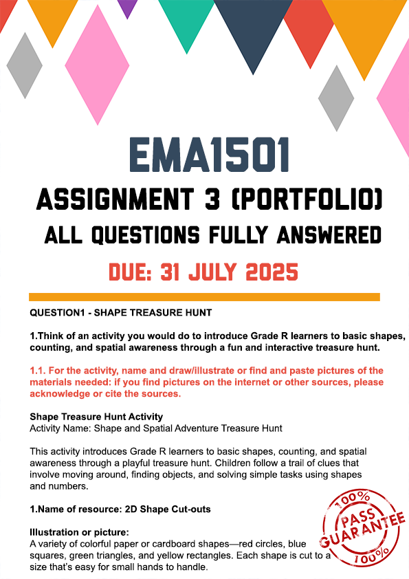 EMA1501 ASSIGNMENT 3 (PORTFOLIO) 2025 - FULLY ANSWERED (DUE 31 JULY 2025)