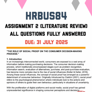 HRBUS84 ASSIGNMENT 2 (LITERATURE REVIEW) 2025 - FULLY ANSWERED (DUE 31 JULY 2025)