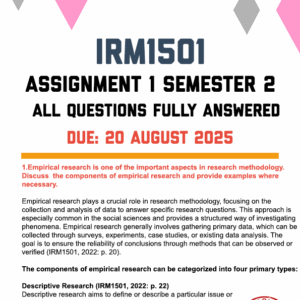 IRM1501 ASSIGNMENT 1 SEMESTER 2 2025 - FULLY ANSWERED (DUE 20 AUGUST 2025)
