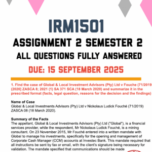 IRM1501 ASSIGNMENT 2 SEMESTER 2 2025 - FULLY ANSWERED (DUE 19 SEPTEMBER 2025)