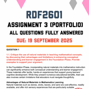 RDF2601 ASSIGNMENT 3 (PORTFOLIO) 2025 - FULLY ANSWERED (DUE 19 SEPTEMBER 2025)