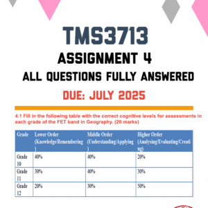TMS3713 ASSIGNMENT 4 2025 - FULLY ANSWERED (DUE JULY 2025)