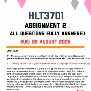 HLT3701 ASSIGNMENT 2 2025 - FULLY ANSWERED (DUE 26 AUGUST 2025)