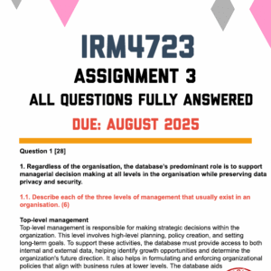IRM4723 ASSIGNMENT 3 2025 - FULLY ANSWERED (DUE AUGUST 2025)